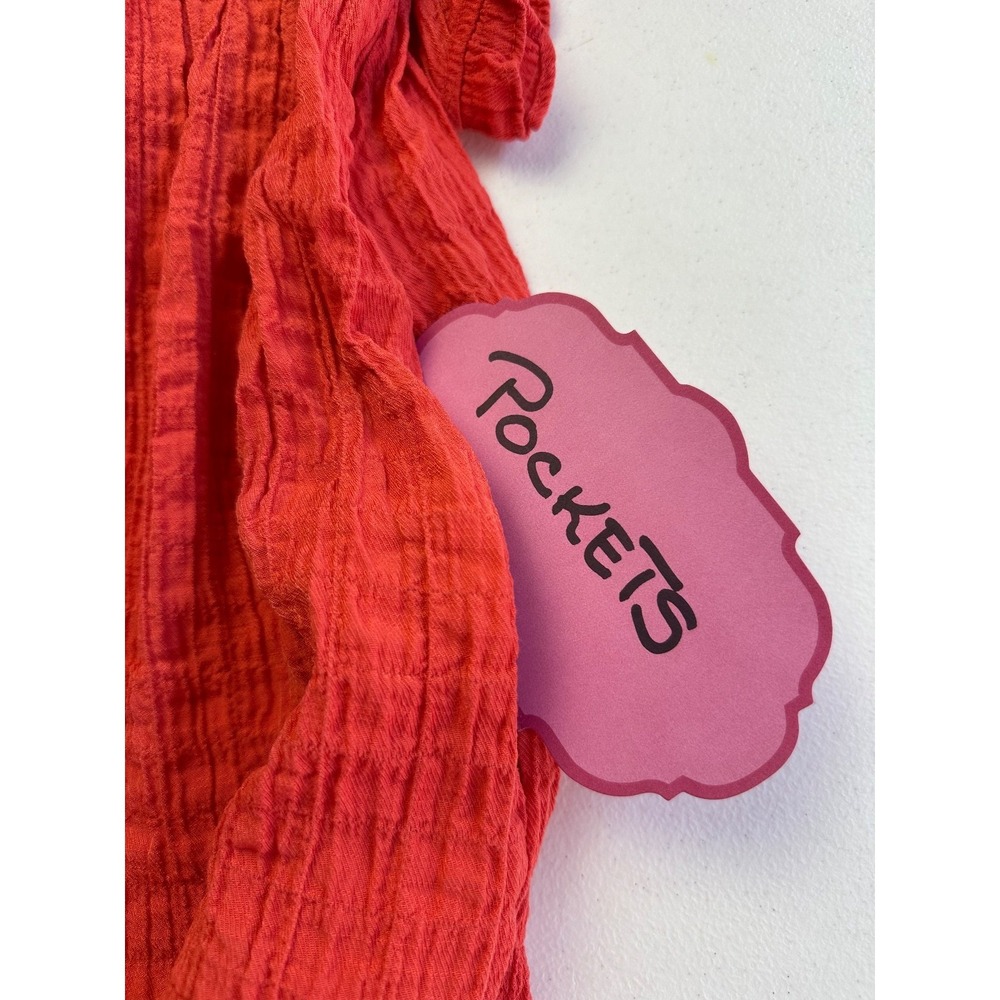 Sonoma Coral Orange Tiered Crinkle Dress S Boho Cottagecore Ruffle Pockets Coast - Picture 7 of 14